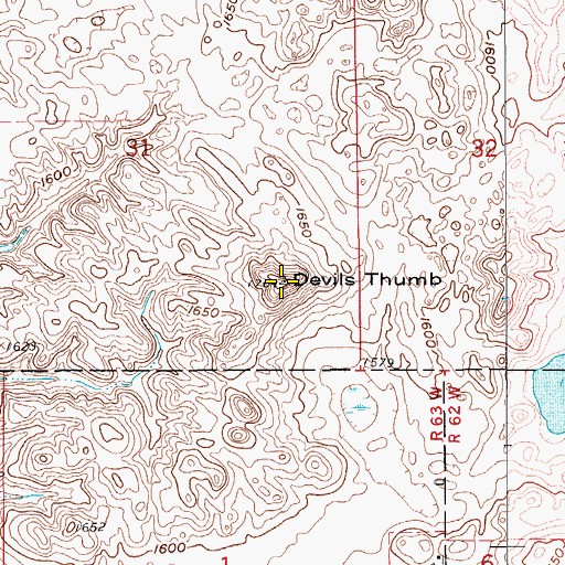Topographic Map of Devils Thumb, ND