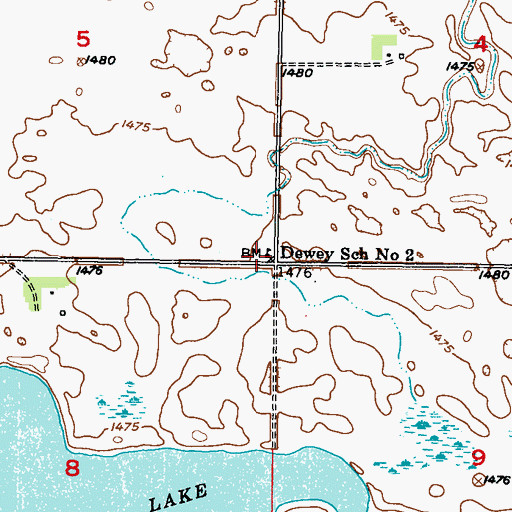 Topographic Map of Dewey School Number 2, ND