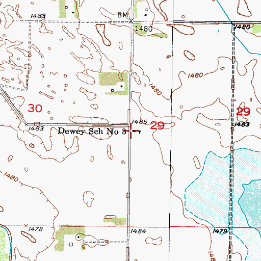Topographic Map of Dewey School Number 3, ND