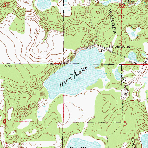 Topographic Map of Dion Lake, ND