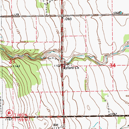 Topographic Map of Eyford Church, ND