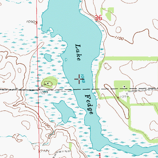 Topographic Map of Lake Fedge, ND