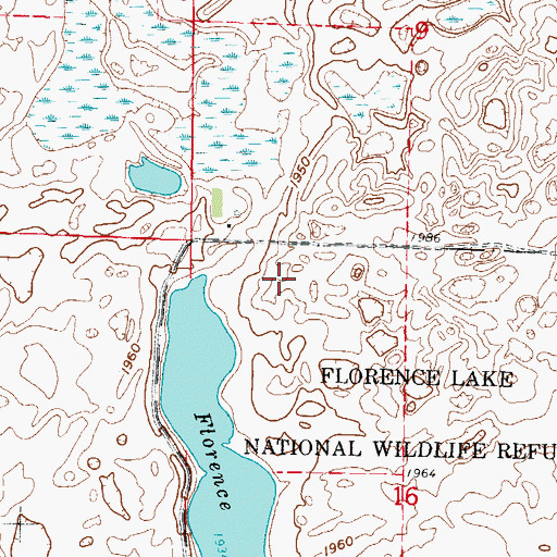 Topographic Map of Florence Lake National Wildlife Refuge, ND