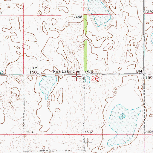 Topographic Map of Fox Lake Cemetery, ND