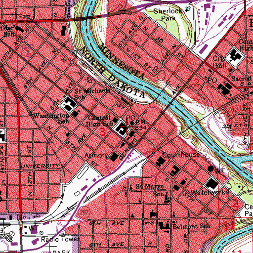 Topographic Map of Grand Forks, ND