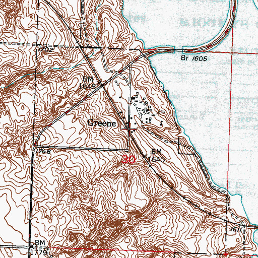 Topographic Map of Greene, ND