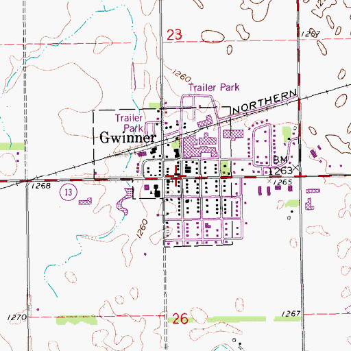 Topographic Map of Gwinner, ND