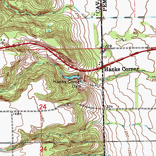 Topographic Map of Hanks Corner Dam, ND