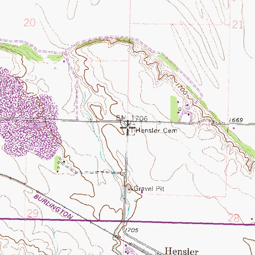 Topographic Map of Hensler Cemetery, ND
