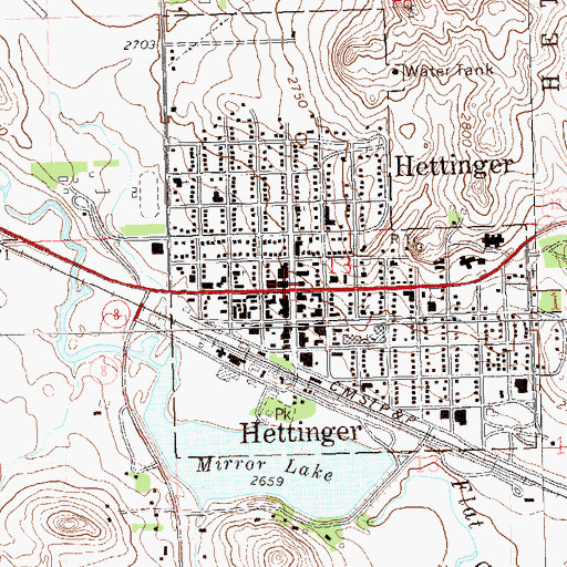 Topographic Map of Hettinger, ND