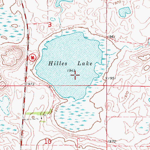 Topographic Map of Hilles Lake, ND