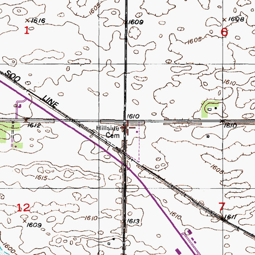 Topographic Map of Hillside Cemetery, ND