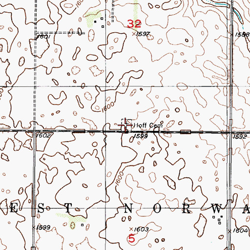 Topographic Map of Hoff Cemetery, ND