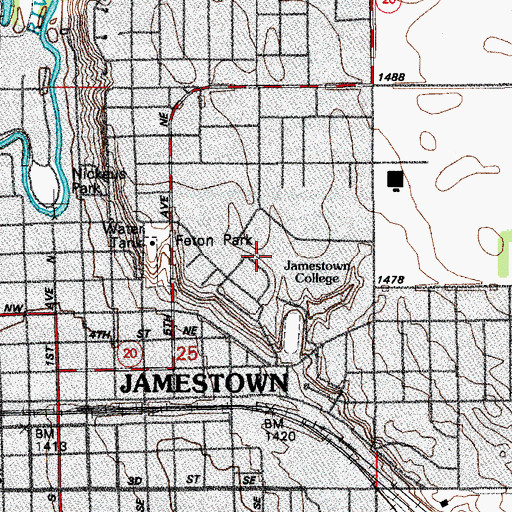 Topographic Map of Jamestown College, ND