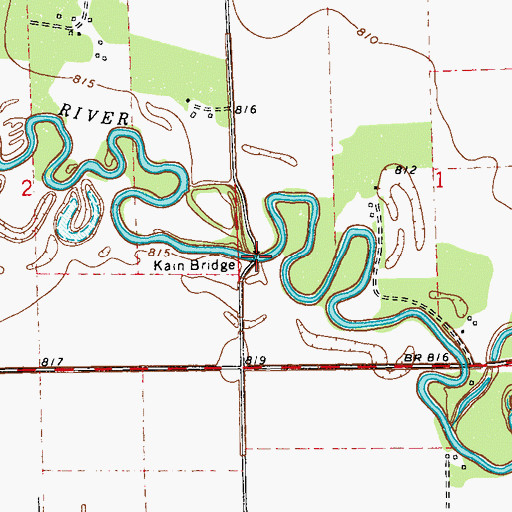 Topographic Map of Kain Bridge, ND