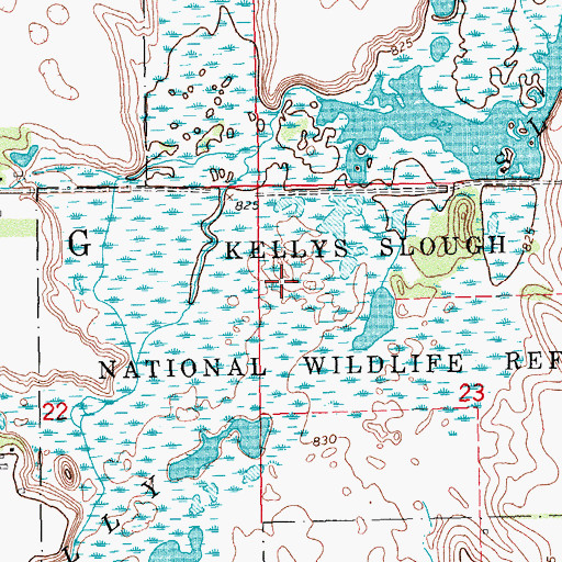 Topographic Map of Kellys Slough National Wildlife Refuge, ND