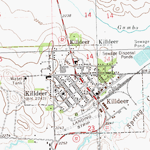 Topographic Map of Killdeer, ND