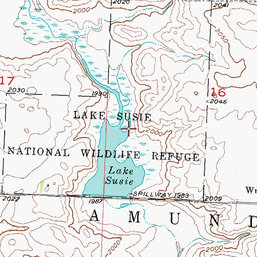 Topographic Map of Lake Susie National Wildlife Refuge, ND