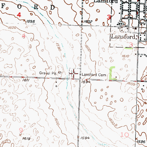 Topographic Map of Lansford Cemetery, ND