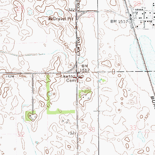 Topographic Map of Lawton Cemetery, ND