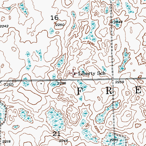Topographic Map of Liberty School, ND