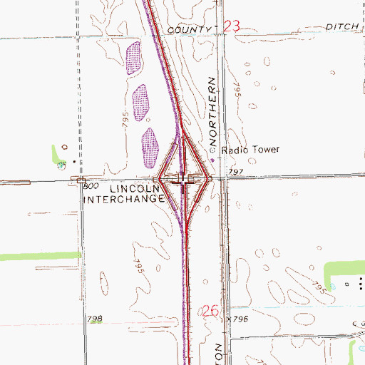 Topographic Map of Lincoln Interchange, ND