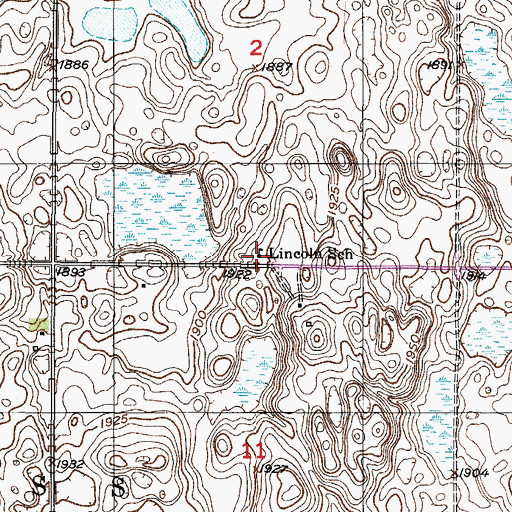 Topographic Map of Lincoln School, ND