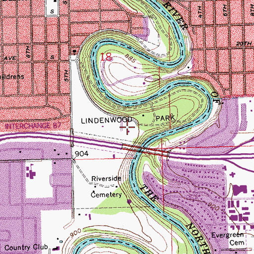 Topographic Map of Lindenwood Park, ND