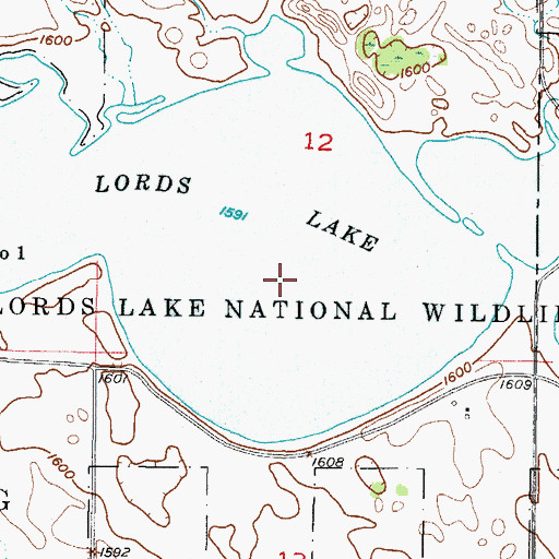Topographic Map of Lords Lake National Wildlife Refuge, ND