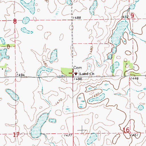 Topographic Map of Lund Church, ND