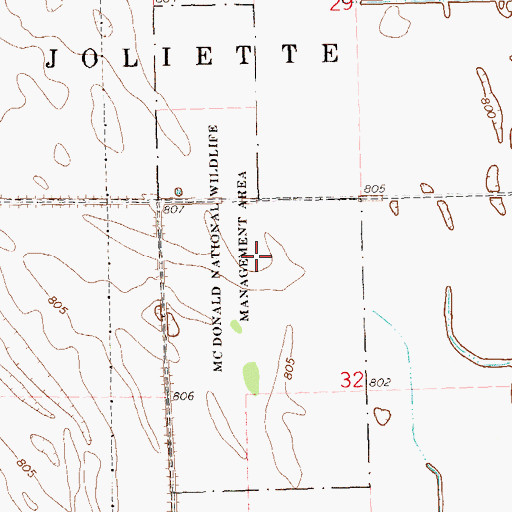 Topographic Map of McDonald National Wildlife Management Area, ND
