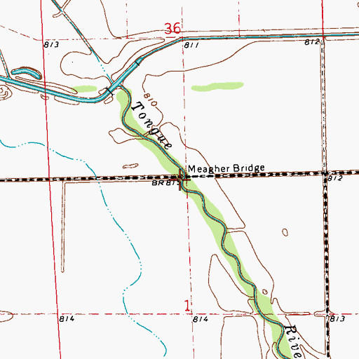 Topographic Map of Meagher Bridge, ND