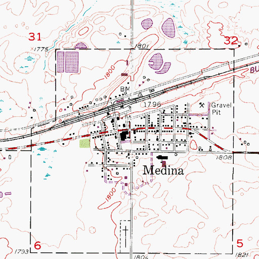 Topographic Map of Medina, ND