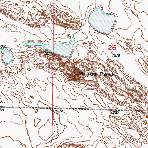 Topographic Map of Mikes Peak, ND