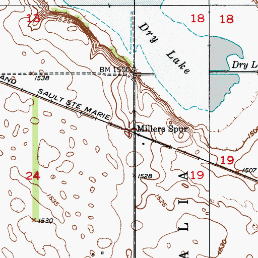 Topographic Map of Millers Spur, ND
