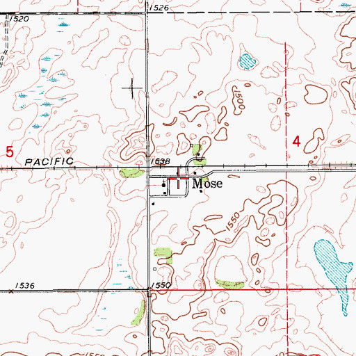 Topographic Map of Mose, ND