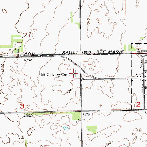 Topographic Map of Mount Calvary Cemetery, ND