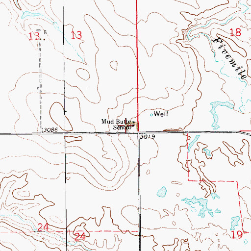 Topographic Map of Mud Butte School, ND