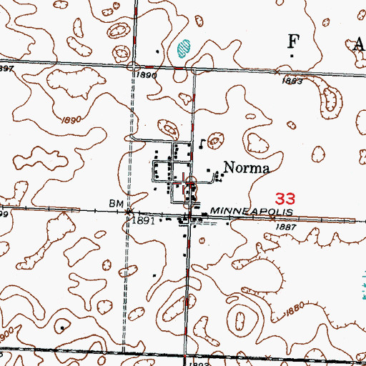 Topographic Map of Norma, ND