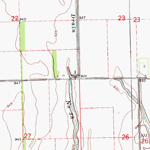 Topographic Map of Norway Drain Number 38, ND
