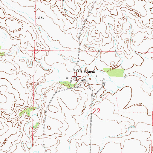 Topographic Map of OK Ranch, ND