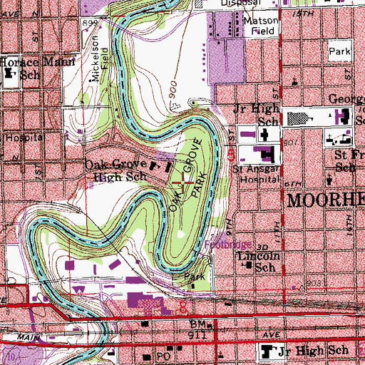Topographic Map of Oak Grove Park, ND