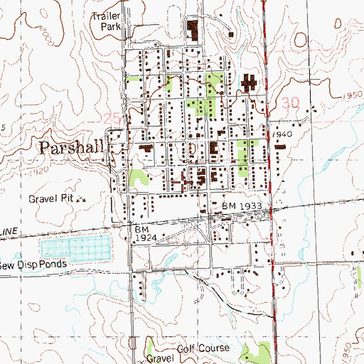 Topographic Map of Parshall, ND