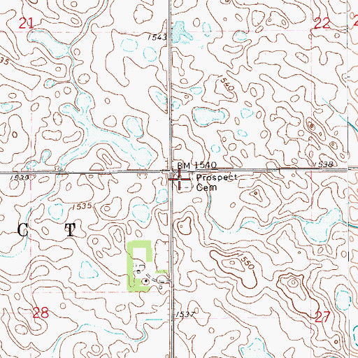 Topographic Map of Prospect Cemetery, ND