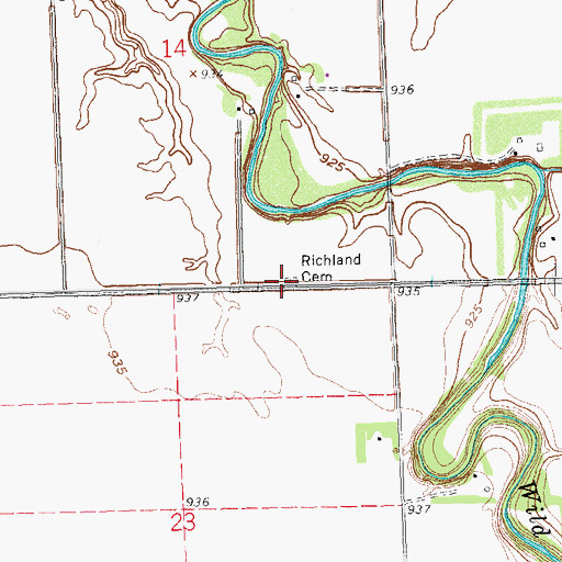Topographic Map of Richland Cemetery, ND