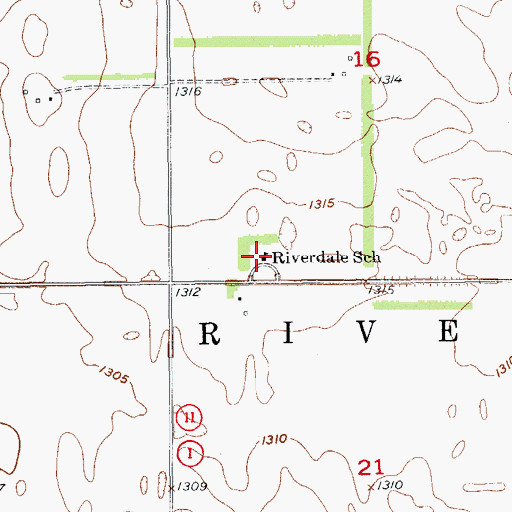 Topographic Map of Riverdale School, ND