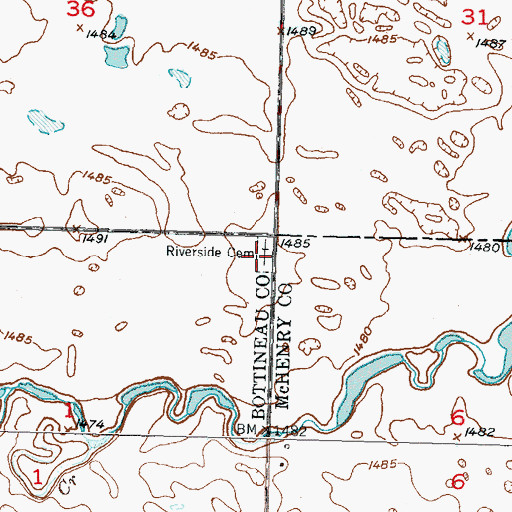 Topographic Map of Riverside Cemetery, ND