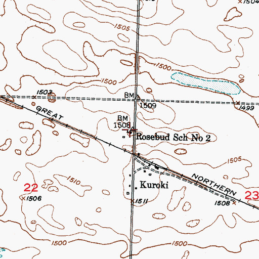 Topographic Map of Rosebud School Number 2, ND
