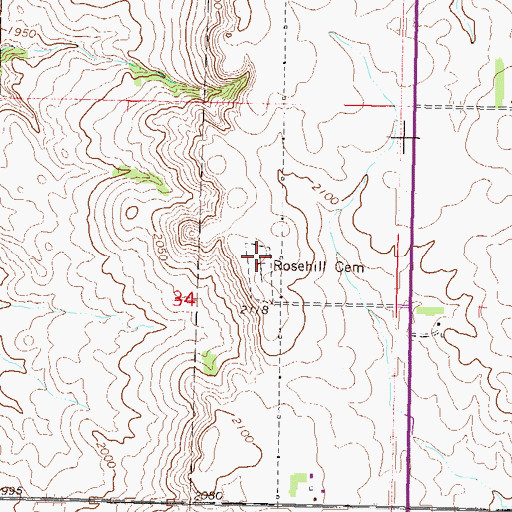 Topographic Map of Rosehill Cemetery, ND