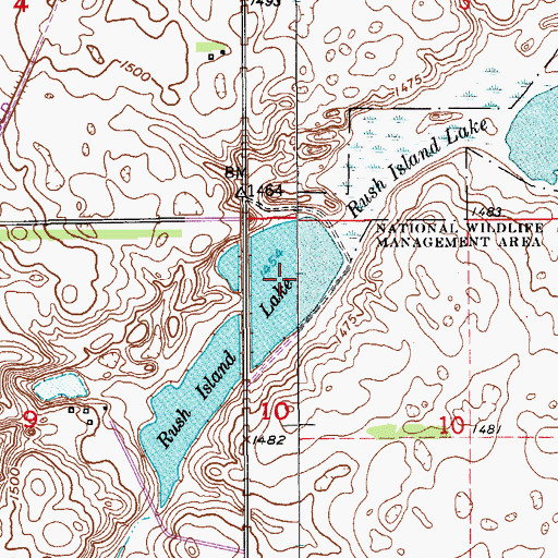 Topographic Map of Rush Island Lake, ND